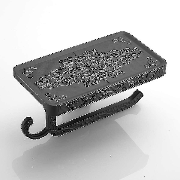 Stativ för toalettpappershållare med telefonhylla, rostfri aluminiumpappersrullautomat Förvaring Väggmonterad (antik mässing) Black