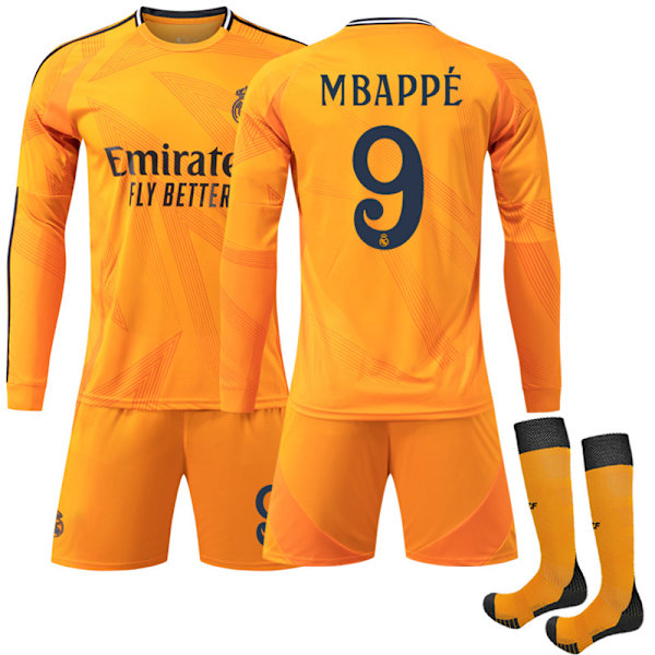 2425 Real Madrid bortatröja orange långärmad fotbollströja Mbappe set 22(120-130cm)