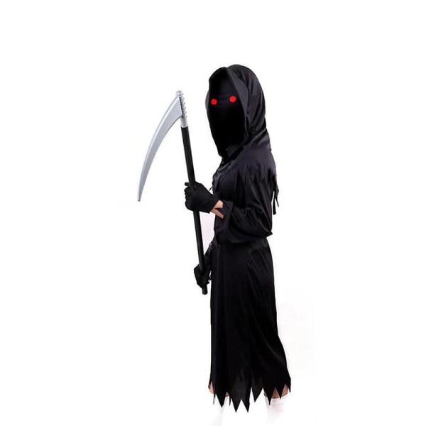 5-14 år barn Halloween Horror Reaper Cosplay-kostyme med røde øyne ljå-antrekk 5-7 Years