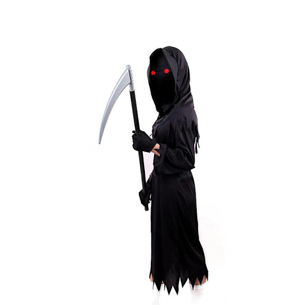 Halloween-kostym för barn 5-14 år, Dödsängeln med röda ögon och lie 10-12 Years
