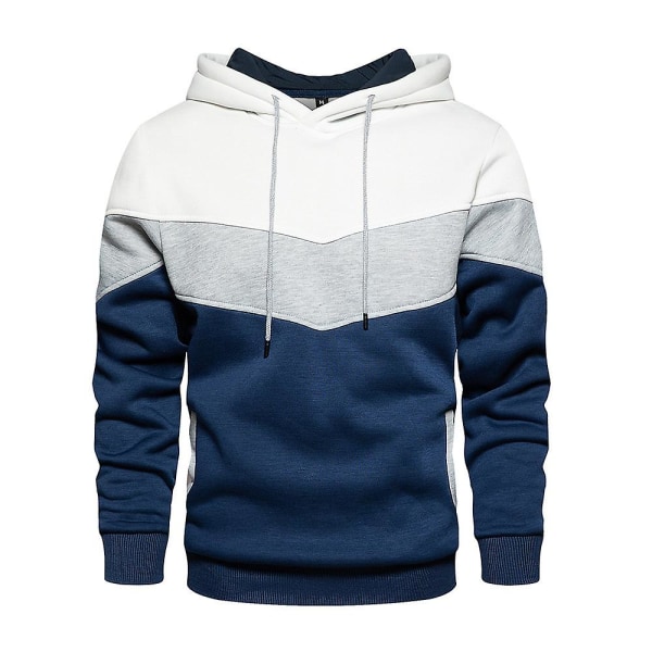 Mænds Casual Farveblok Hættetrøje Sports Hoodie Tops Navy Blue 3XL