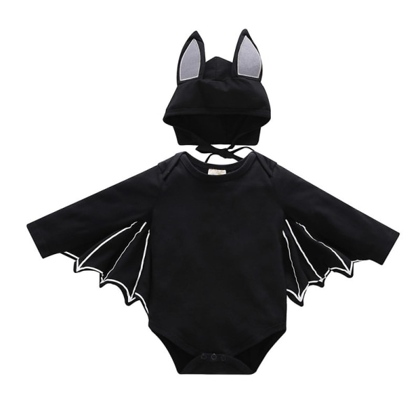 6 Måneder-4 År Børn Bat Kostume Romper Hat Cosplay Outfits-Sort 2-3 Years