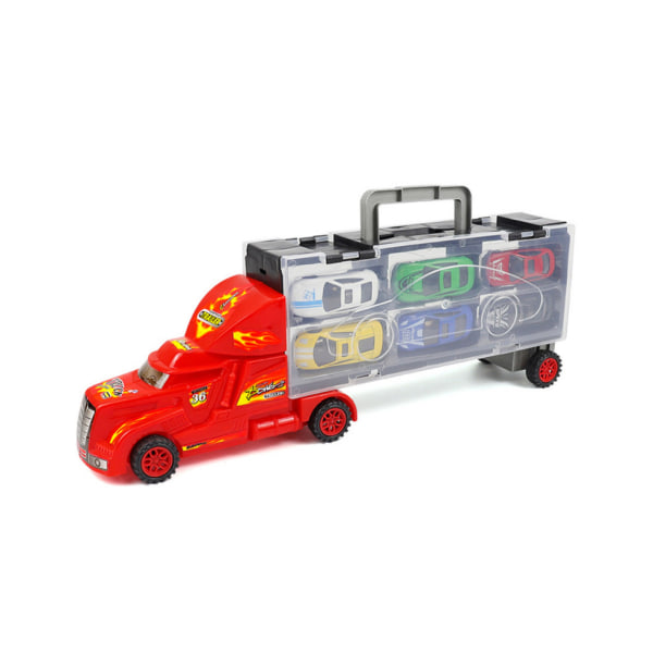 Röd containerbilbana set med minibilar och handtag