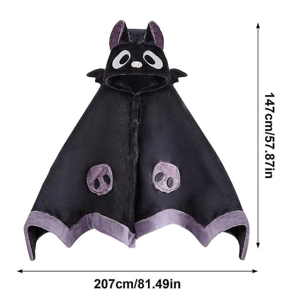 Fladdermusfiltkappa Kawaii Cartoon Bat Y2k Halloweenfilt med Demonvingar Pyjamasdräkt Djur Varm Bärbar Filtkappa