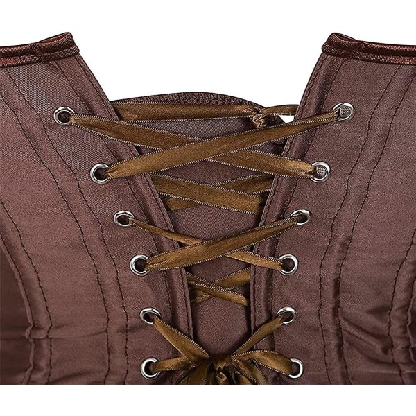 Szivyshi Dame Overbust Sweetheart Lace Up Plastic Bones Corset Bustier Top -ge Brown 808 **L