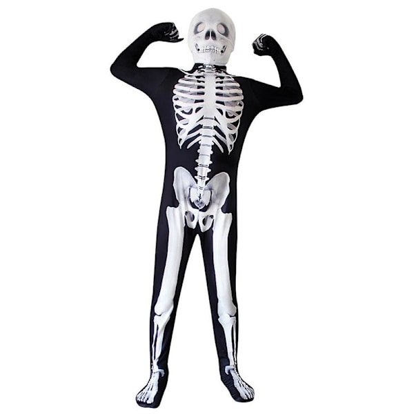 Halloween Kostume til Børn og Teenagere - Skelet Jumpsuit Outfit Sæt - 3-15 År - Flot Kostume Til Fest 7-8 Years