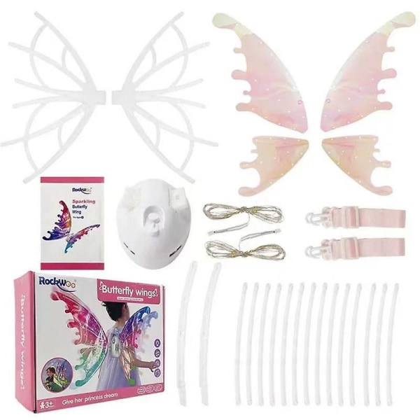 Flickor Dam elektriska Fairy Wings, lyser upp Rörliga fjärilsvingar med LED-lampor Leksaker Cosplay Party Dress Up Presenter