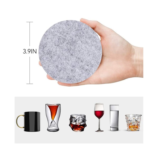 Premium filtunderlägg för drinkar, set med 12 runda grå glasunderlägg inkluderar en matchande filtunderläggshållare - ljusgrå