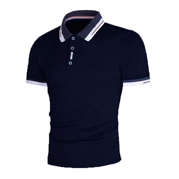 Herrar Mode Golf Polotröjor Kortärmad Casual T-shirt Sport Tennis Tröja Sommar Toppar Navy Blue XL