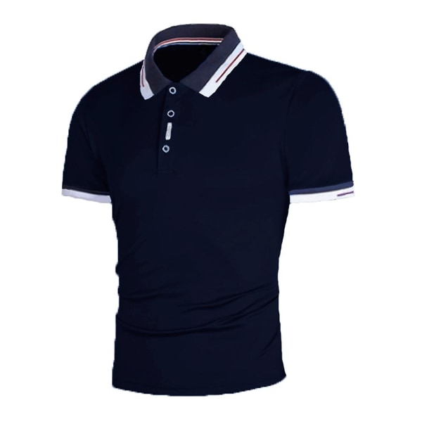 Mænds Mode Golf Polo Shirts Kortærmet Casual T-shirt Sports Tennis Shirt Sommer Toppe Navy Blue 2XL