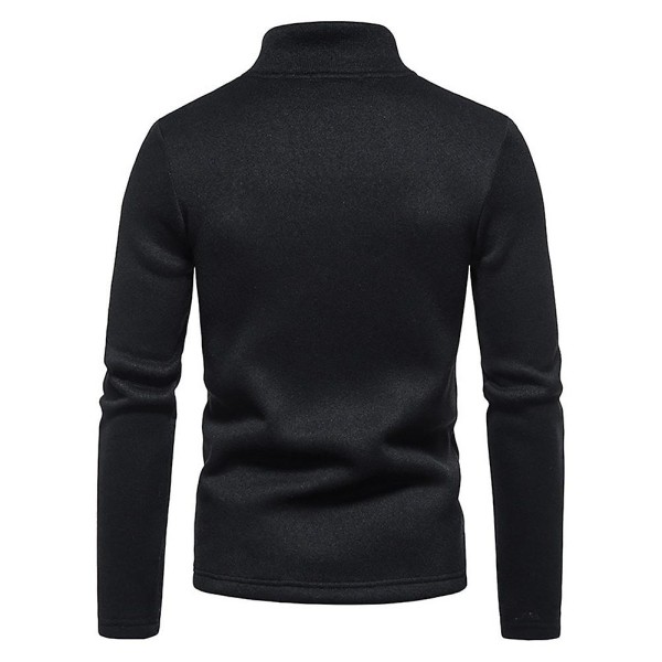 Høyhalset T-skjorte med glidelås for menn - Lang erme, avslappet, pullover Black 2XL