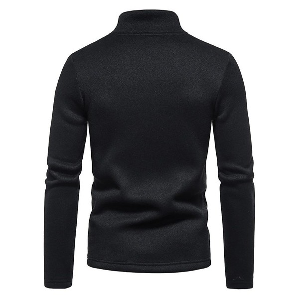 Overdeler for menn med glidelås og høy hals T-skjorte med lang ermet uformell genser Black 2XL