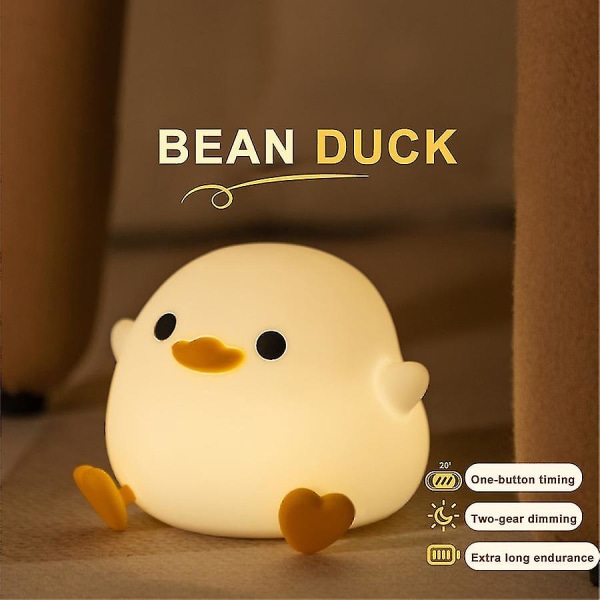 Clover Cute Bean Duck Led nattljus, uppladdningsbar tecknad silikon sovrumslampa, peksensor Timing sänglampa kompatibel med barngåva -ES