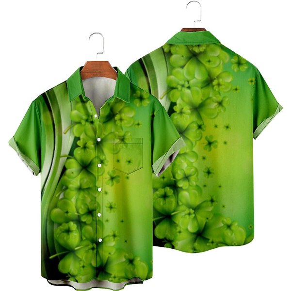 Herre St. Patrick's Day Lucky Clover skjorte print Hawaii strandskjorter Casual skjorter A XL