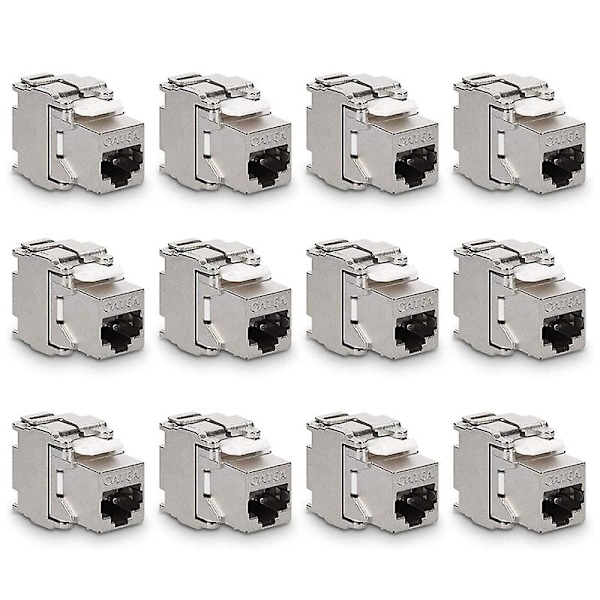 Modulkontakter - 12 stk. Cat6a skjermet jack RJ45 Cat 6a Ethernet-modul 10 Gbit med metallhus silver