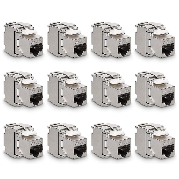 Moduuliliittimet - 12 kpl Cat6a suojattu RJ45-liitin Cat 6a Ethernet-moduuli 10 Gbit metallikotelolla silver