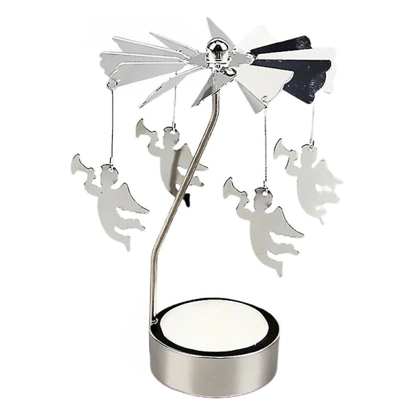 Roterande Spinning värmeljus Ljusstake Hållare Carousel Decor -ES Angel Silver