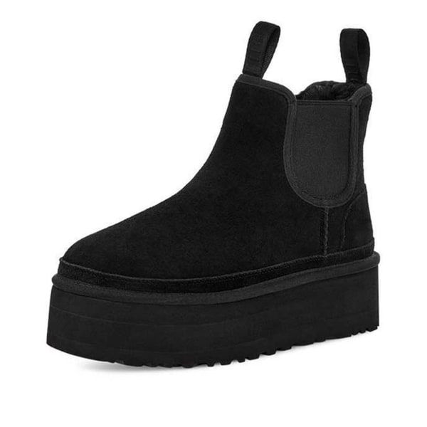 Damskor i plysch Fashionabla korta stövlar med staplade klackar Vinterplysch tjocka klackar Chelsea Boots -ES Black 39