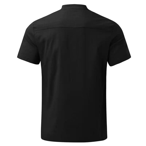 Enfärgade kortärmade toppar för män sommar casual skjorta Black 3XL