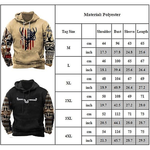 Herremode Western Aztec Etniske Hættetrøjer Pullover Langærmede hættetrøjer Toppe med afslappet print B M