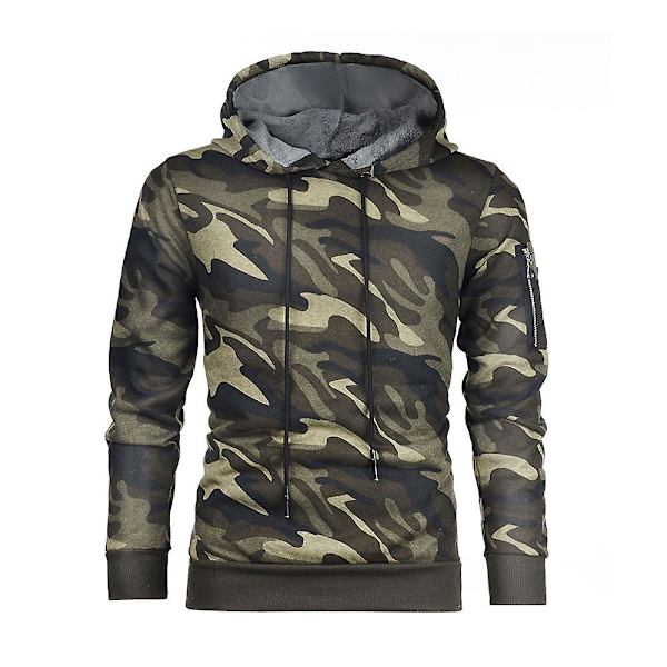 Mænds Casual Camo Trykt Hættetrøje Sports Toppe Med Mini Lomme Camo Green M