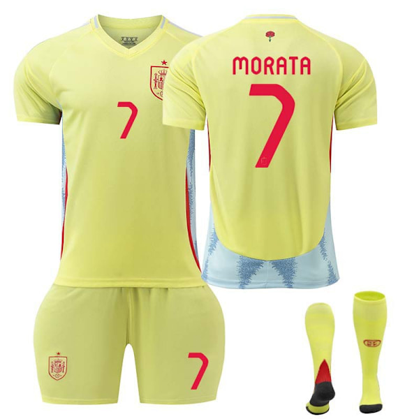 2425 Spanien bortaställ Morata fotbollströja set+strumpa 26(140-150cm)