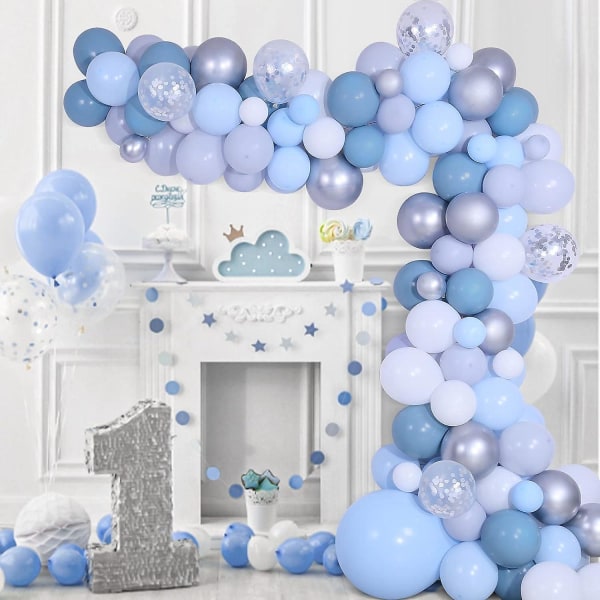 Blå, hvit, grå ballongkranser – perfekt for bursdager og dusjer
