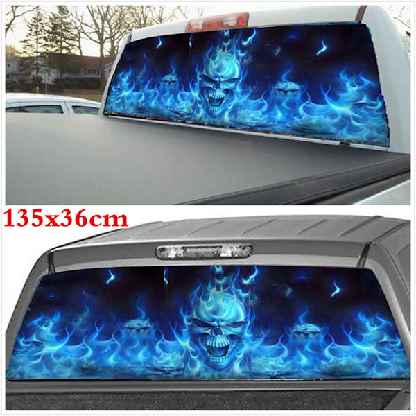 135x36cm Bil Lastbil SUV Flammende Skelet Bagrude Tonede Grafisk Klistermærke Dekal