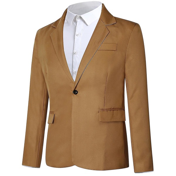 Yynuda Miesten Business Casual Klassinen lovettu käänne, kaksinkertainen jaettu puhdas väri, yksinapillinen pukutakki 11 väriä Light Brown XL