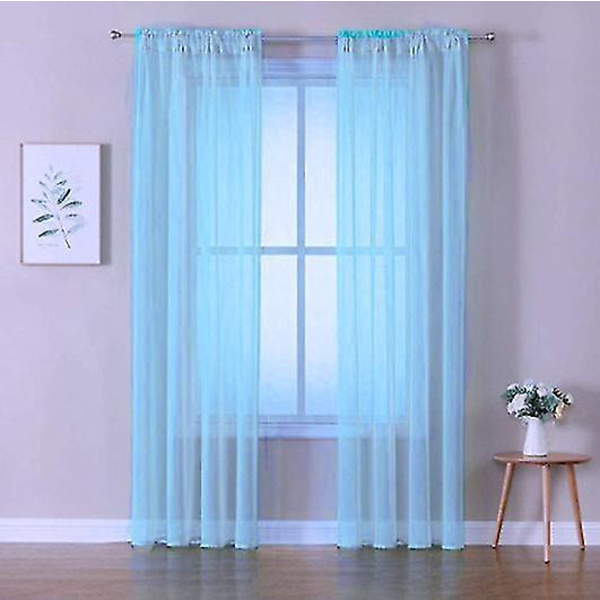 Blå Voile Gardiner med Ruffler i Lin Optikk Transparente Gardiner & Draperier
