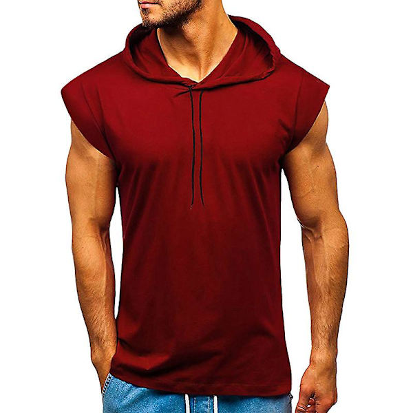 Miesten Lyhythihainen Huppari Kuntosali Urheilu T-paita Tank Topit Wine Red L