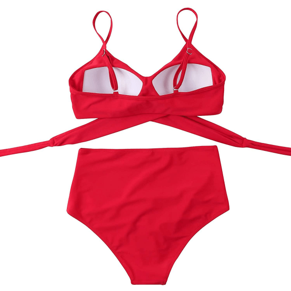 Naisten Ristiinasetetut Push Up Uimapaidat Vatsan Kontrolloivat Halter Bikinit Korkeavyötäröiset Uimapuvut Kaksi Osainen Uimapuvut Red-1 Large