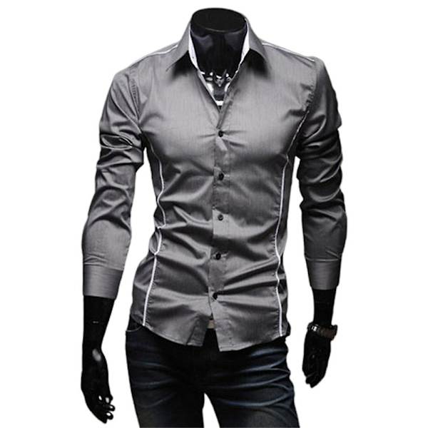 Hjemmeklær for menn, langærmet, forretningsmessig, smal passform, avslappet knappeskjorte, topper Gray 3XL