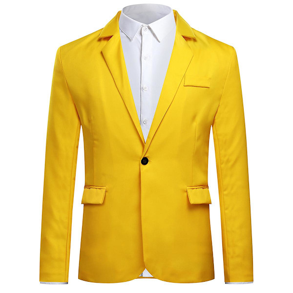 Yynuda Herr Business Casual Klassiskt Naggslag Lapel Dubbel Split Pure Color Enknapps kostymjacka 11 färger Yellow XS