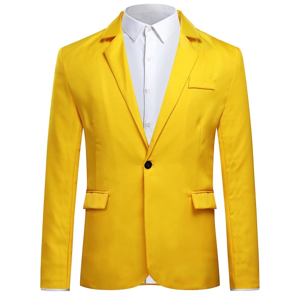 Yynuda Herre Business Casual Klassisk Hakk Lapel Dobbel Splitt Pure Color Enknapps dressjakke 11 farger Yellow 2XL