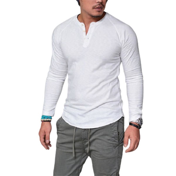 Herreoverdeler Vanlig T-skjorte med rund hals og lange ermer White 2XL