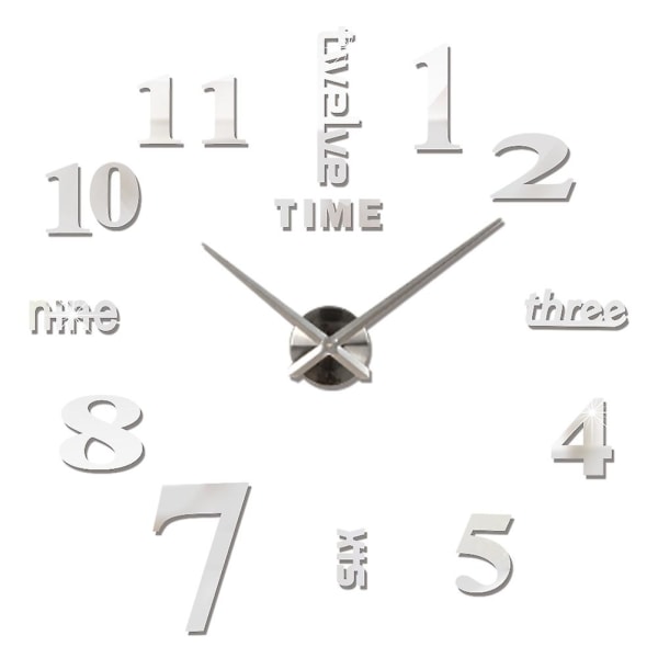 Romerska siffror Väggklockor 3d gör-det-själv spegel Väggklocka Akryldekal Modekvartsklockor Klocka Watch Reloj De Pared Silver I 37 inch (60-90cm)