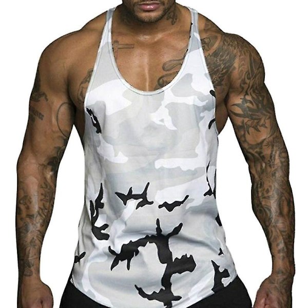 Gymväst för män Camo Linne Sport Ärmlös T-shirt White L