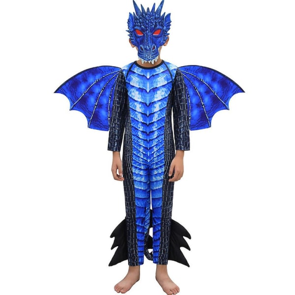 4-10 år Barn Gutter Jenter Dinosaur Cosplay Festkostyme Jumpsuit med maske Halloween-julegaver 8-9 Years