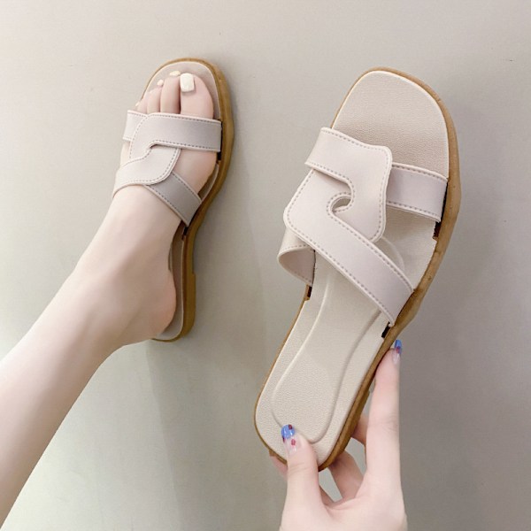 Sommartofflor för damer, utomhusbruk, koreansk stil Ins Web, modesandaler Beige crossover strap 40-41