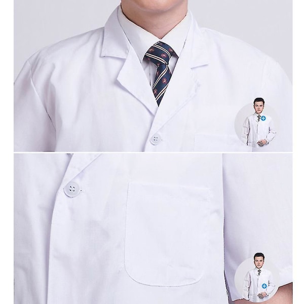 Kesä Unisex Valkoinen Laboratoriotakki Lyhythihaiset Taskut Univormu Työasut Lääkärin sairaanhoitajan vaatteet -ge L  170
