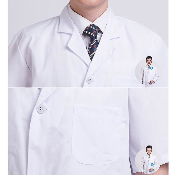 Sommar Unisex Vit Labrock Kortärmad Fickor Uniform Arbetskläder Läkare Sjuksköterska Kläder -ge L  170