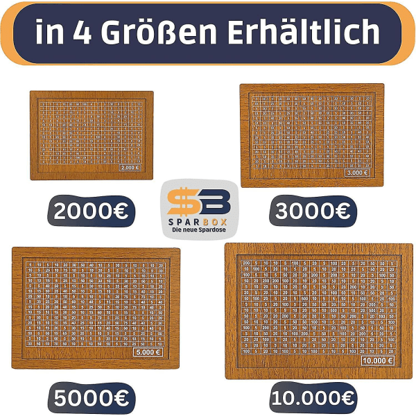 Sparingsboks med 4 størrelser, mål for sparing og avkrysningsnummer -HG 2000 euros