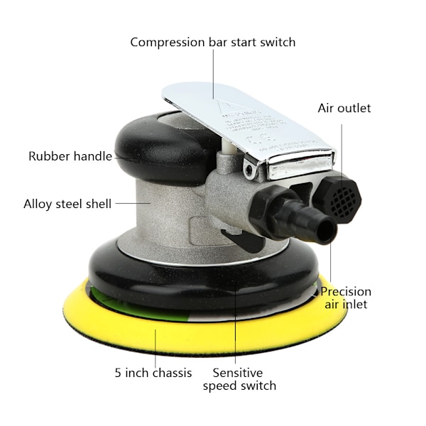 5in pneumatisk slibemaskine luftdrevet slibemaskine japansk interface med 5 stk sandpapir amerikansk stik