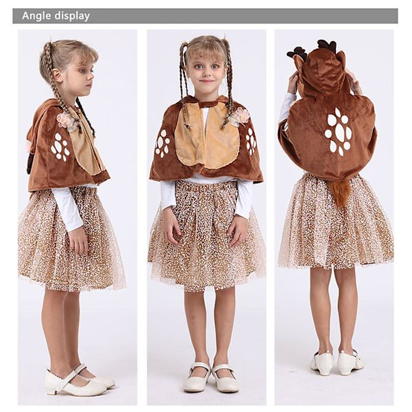 Åh Hjorte! Halloween Kostume Kompatibelt Med Piger, Fastgjort Hætte, Gevir Og Ører Inkluderet Brown L