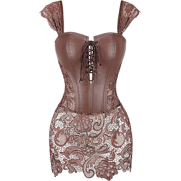 Szivyshi Kvinders Overbust Sweetheart Snøre Plastikknogler Korset Bustier Top -ge Brown fau* leather *L