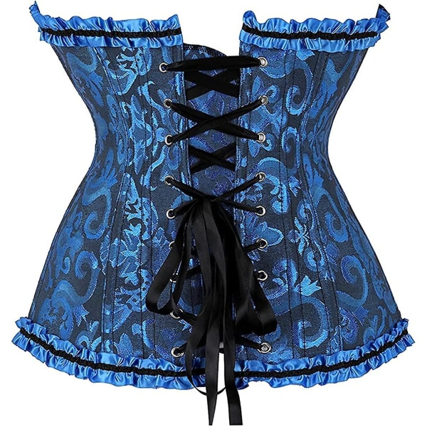 Szivyshi Dame Overbust Sweetheart Lace Up Plastic Bones Corset Bustier Top -ge Black Blue 6*L Plus