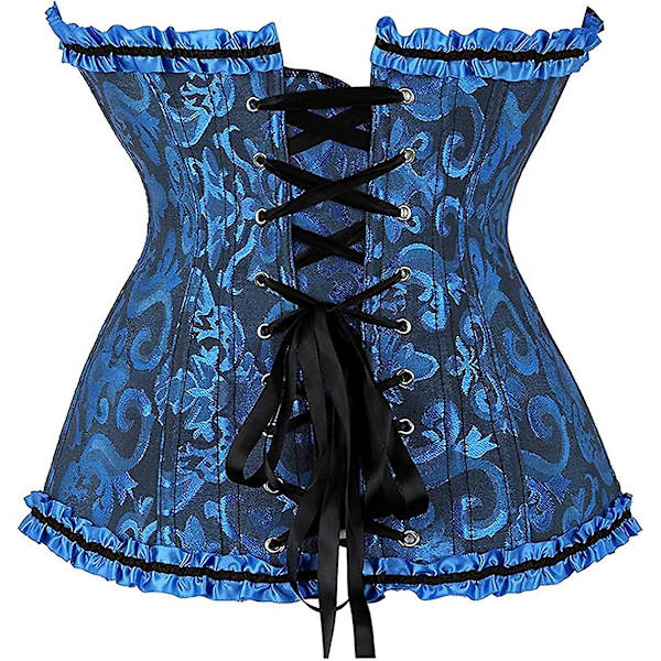 Szivyshi Dame Overbust Sweetheart Lace Up Plastic Bones Corset Bustier Top -ge Black Blue *S