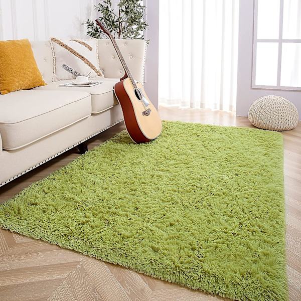 Knfe Bløde og Fluffy Gulvtæpper til Soveværelse, Børneværelse, Plysset Shaggy Gulvtæppe, Pelsagtig Kasttæppe til Drenge Green Grass 3.3 * 4 Feet