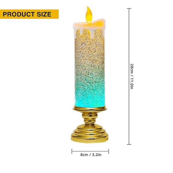 Led Magic Candle Light 7 farger Automatisk skiftende usb oppladbar vanntett glitter Flammeløse stearinlys -ES With Gold Pedestal